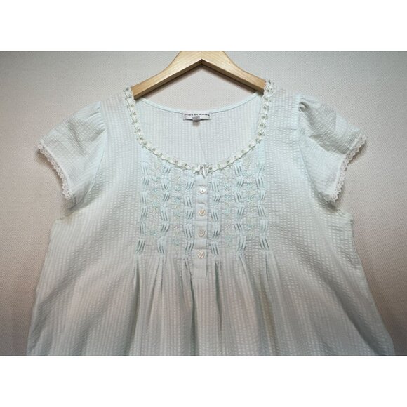 Miss Elaine Women's Nightgown Dress Sleepwear Size M White Green Floral Embroide - Picture 3 of 14